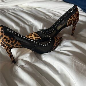 Nine West Studded Leopard Pumps Mesh Pointed Toe Heels Black Size 7M-Never Worn